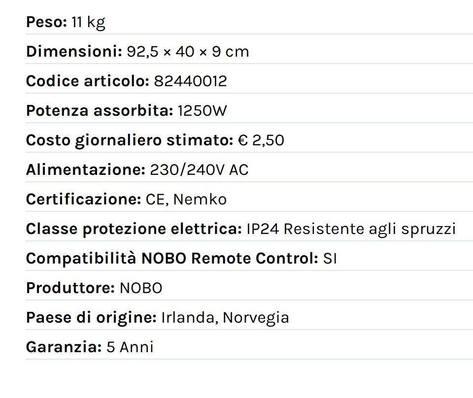 Radiatore elettrico norvegese NOBO 1250W perfetto per ambienti fino a 25 m², riscaldamento uniforme ed ecologico. - HD casa