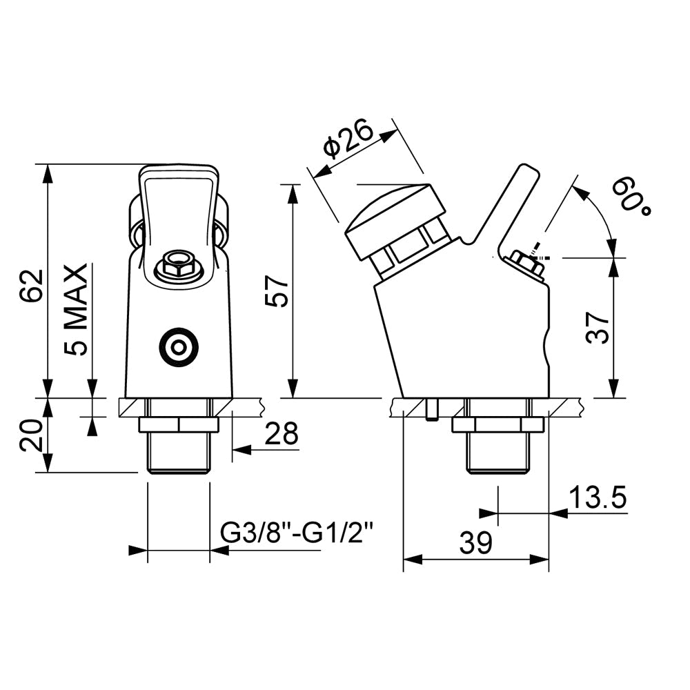Rubinetto beverino a pulsante con getto parabolico 3/8" - cromo — MCM - HD casa