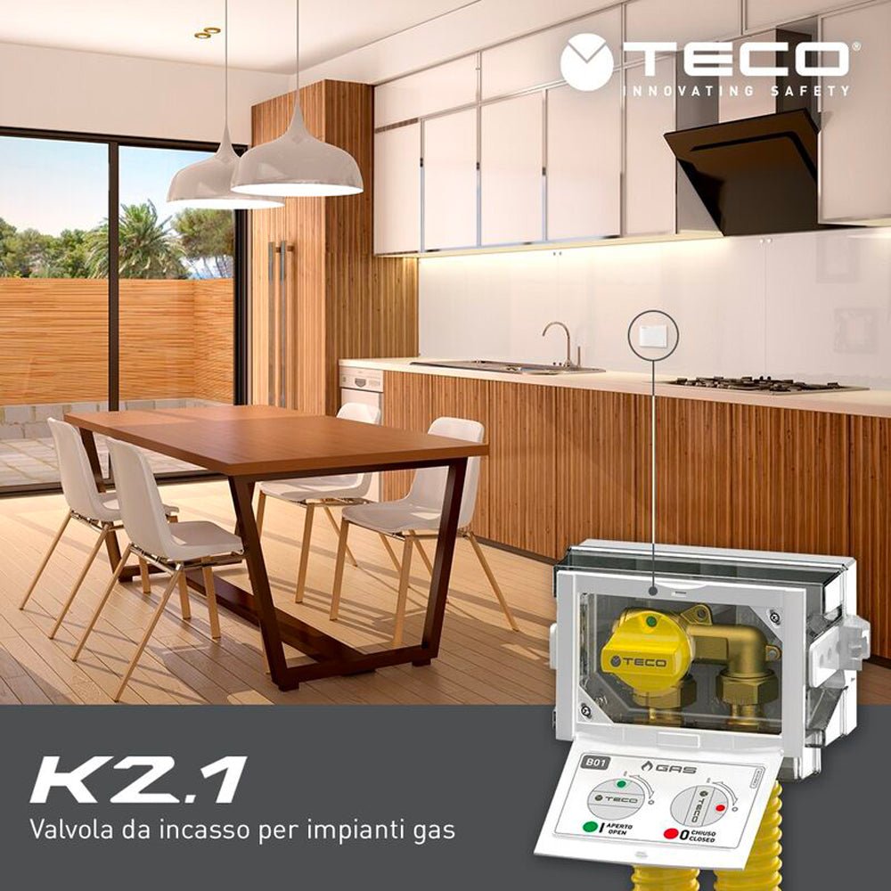 Rubinetto di intercettazione gas da incasso a U K2.1 TECO 3/4" - DN15 - HD casa