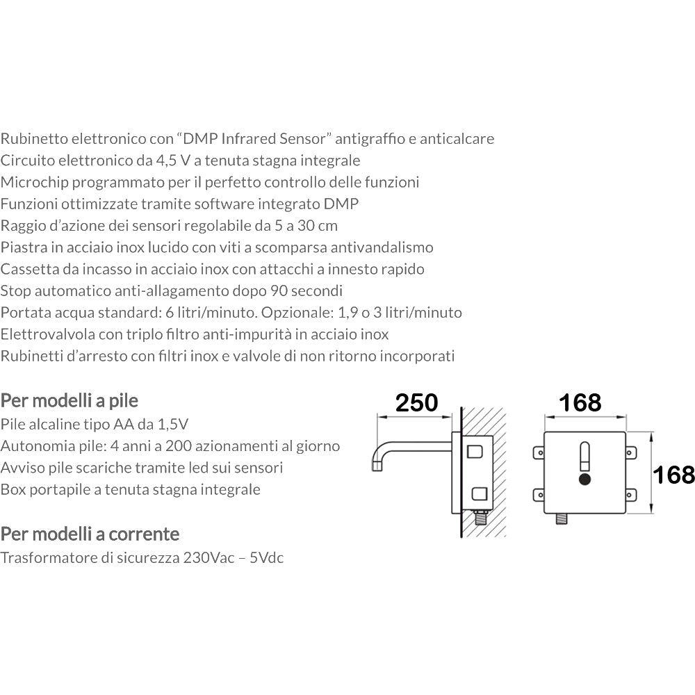 Rubinetto elettronico a fotocellula per lavabo a parete Speedy batteria 6V — DMP - HD casa