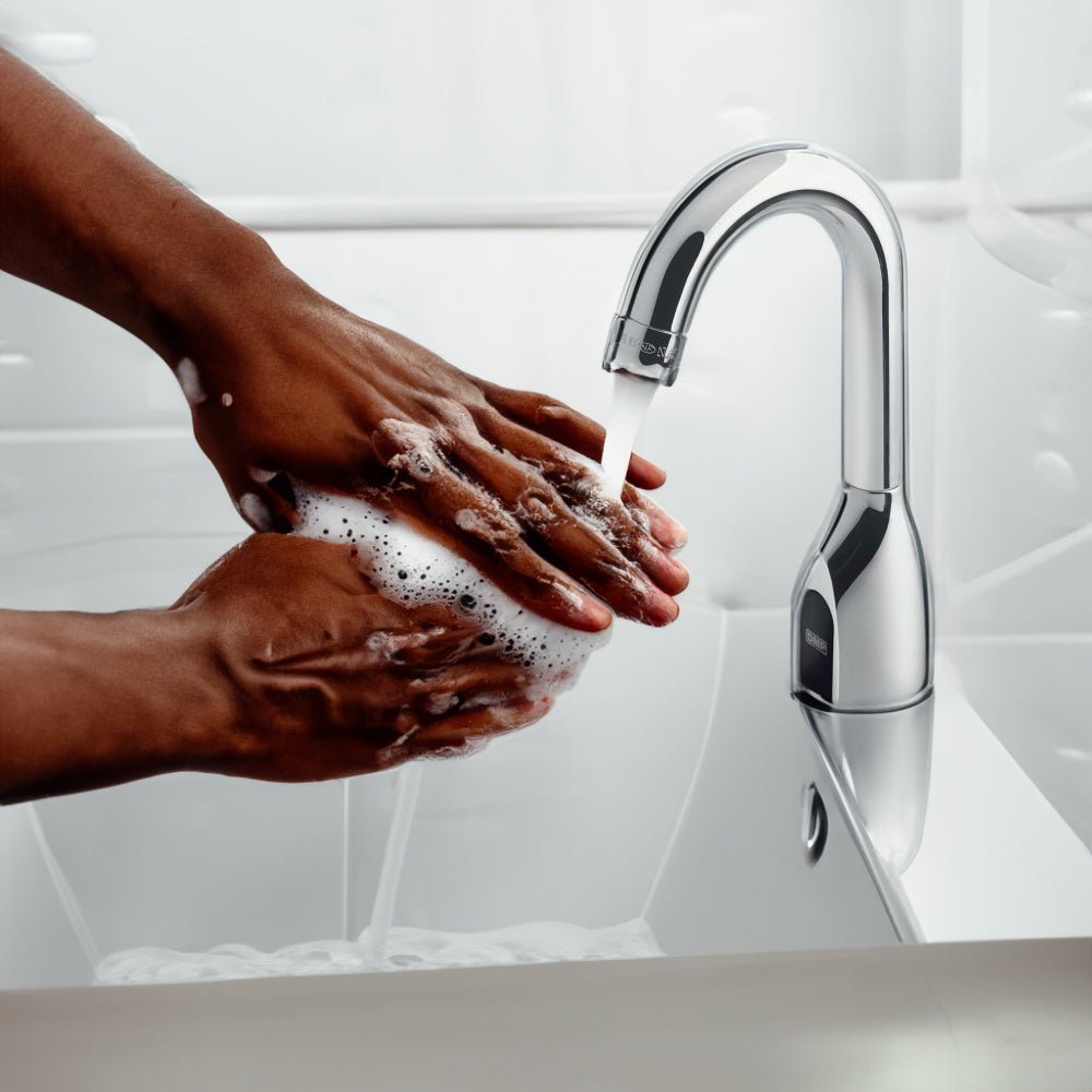 Rubinetto elettronico lavabo a fotocellula con canna alta Billo batteria 6V — DMP - HD casa