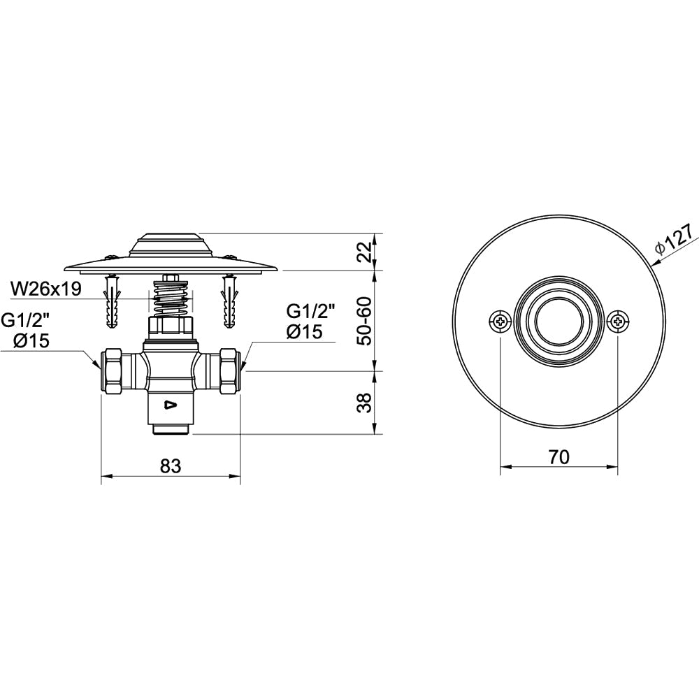 Rubinetto incasso a pedale temporizzato installazione a pavimento piastra Ø 127 mm — MCM - HD casa