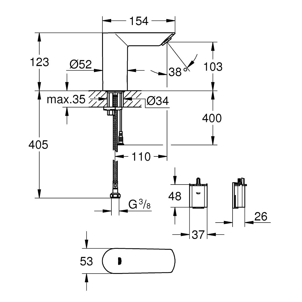 Rubinetto lavabo a fotocellula bau cosmopolitan e batteria 6V — Grohe - HD casa