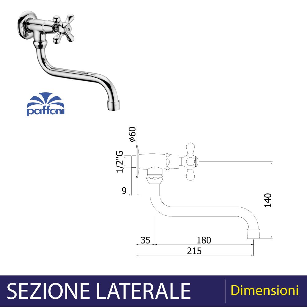 Rubinetto lavello a parete con snodo Iris cromo - 1/2" — Paffoni - HD casa