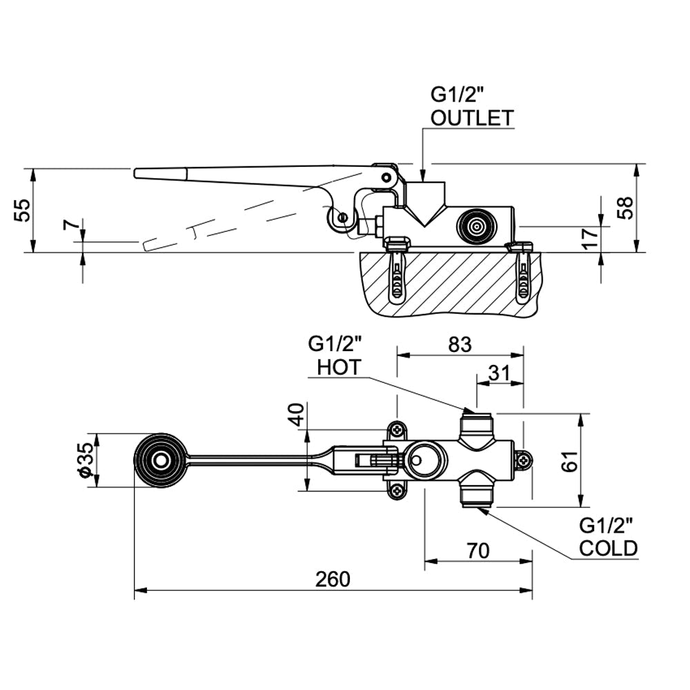 Rubinetto miscelatore progressivo a pedale installazione universale 1/2" — MCM - HD casa