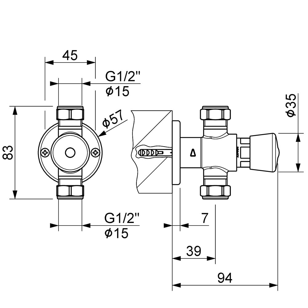 Rubinetto temporizzato doccia esterno con comando a pulsante 1/2" - cromo — MCM - HD casa