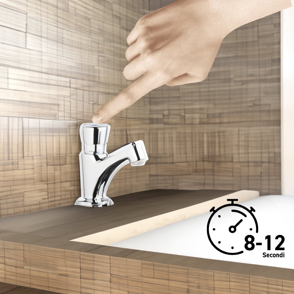 Rubinetto temporizzato monoacqua con comando a pulsante 1/2" - cromo — MCM - HD casa