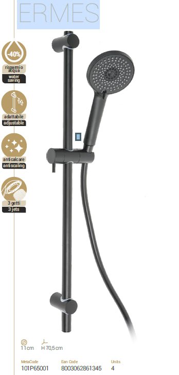 Saliscendi Doccia Ermes Acciaio Nero Opaco 3 Jet Metaform - HD casa