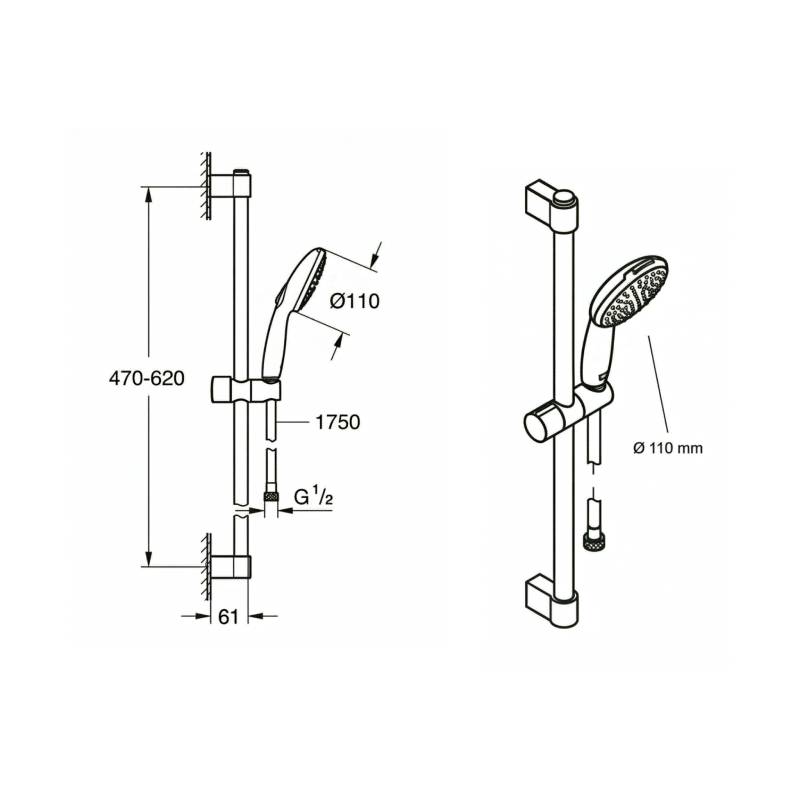 Saliscendi doccia Grohe mod. TEMPESTA 110 Ø - 470 - 620 mm - HD casa
