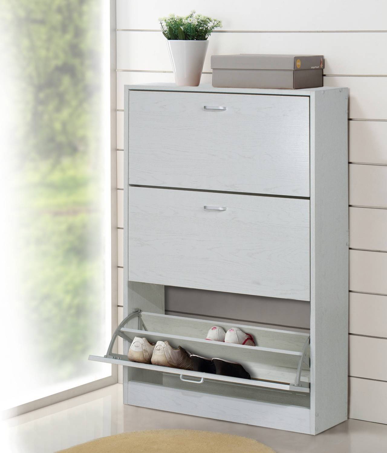 Scarpiera doppia profondità 3 ante, legno sbiancato 63X24X115cm - HD casa