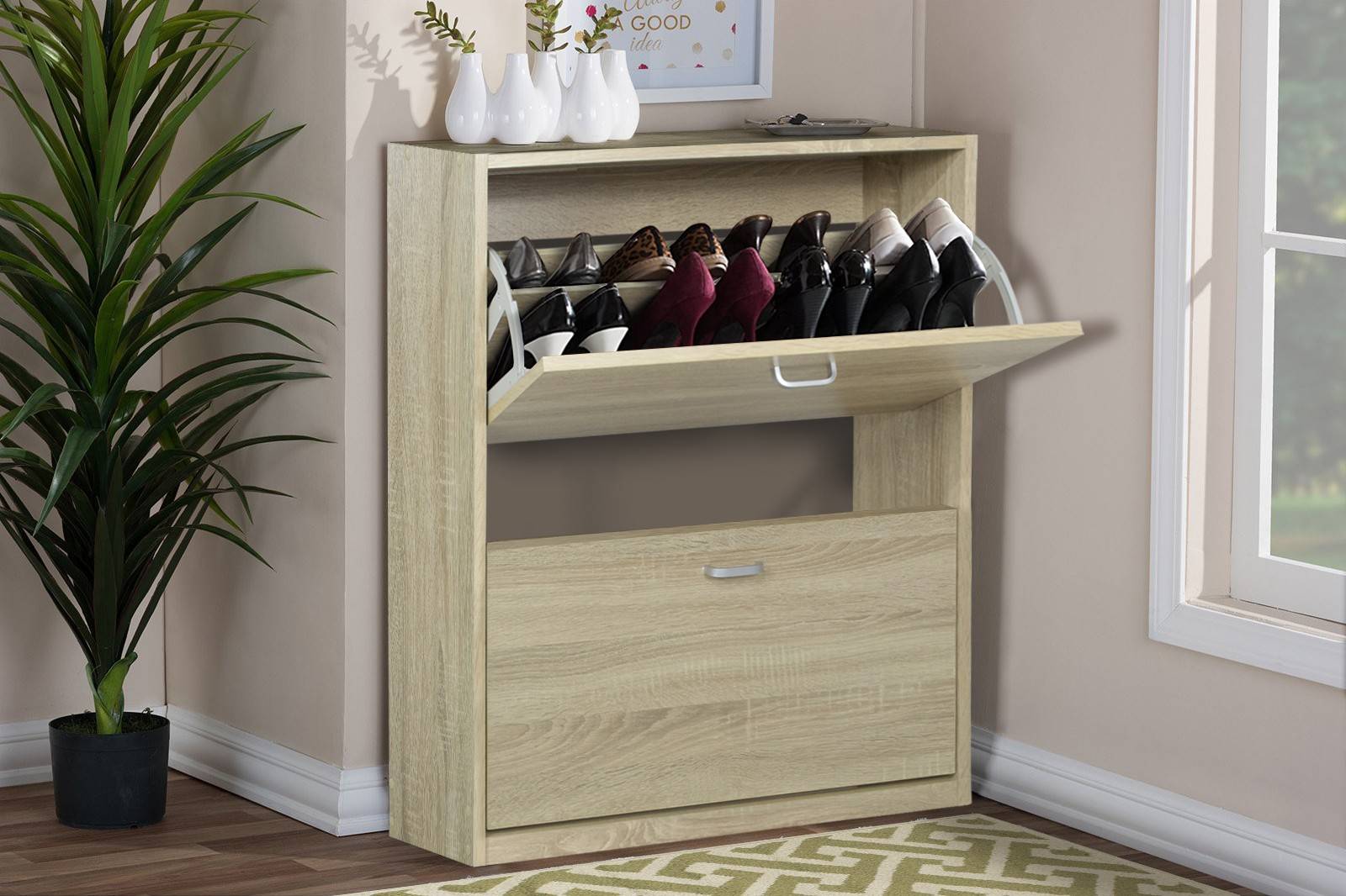 Scarpiera doppia profondità in legno 2 ante Rovere 63X24X80cm - HD casa