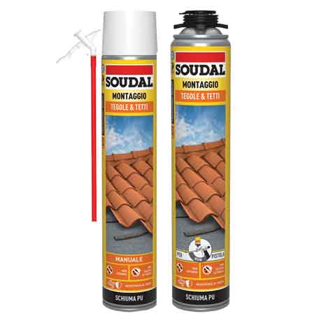 Schiuma poliuretanica tegole e tetti Soudal 750 ml - manuale - HD casa