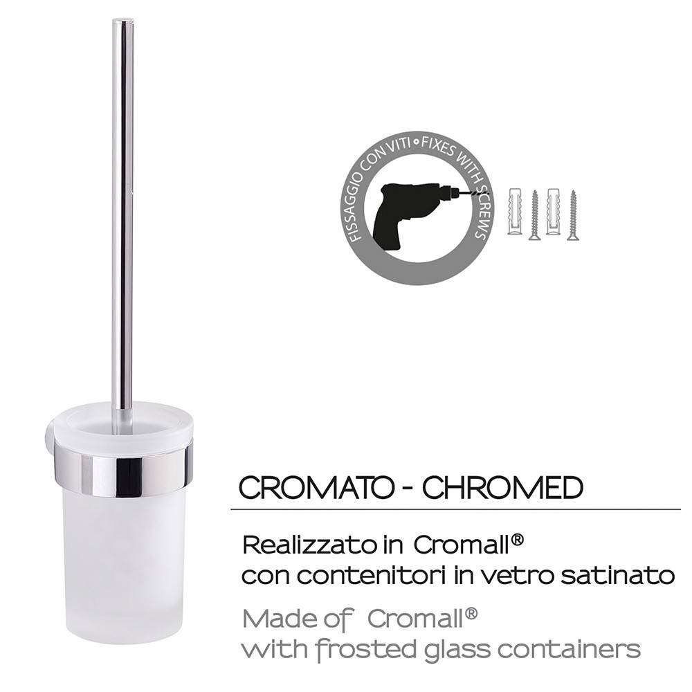 Set Scopino E Portascopino Per WC SHUNLI – Staffa In Acciaio Inox, Contenitore In Vetro E Setole Resistenti – Montaggio A Parete – Design Semplice E Cromato - 2