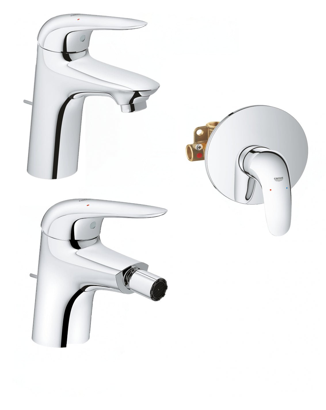 Set miscelatori lavabo bidet e incasso doccia con leva aperta Eurostyle - HD casa