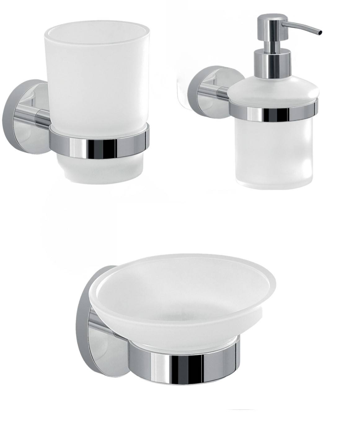 Set portaspazzolini, dosasapone e portasapone da muro Gedy linea Eros cromato - HD casa