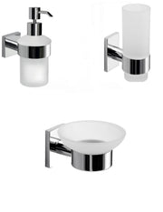 Set portaspazzolini, dosasapone e portasapone da muro Gedy linea Fuji cromato - HD casa