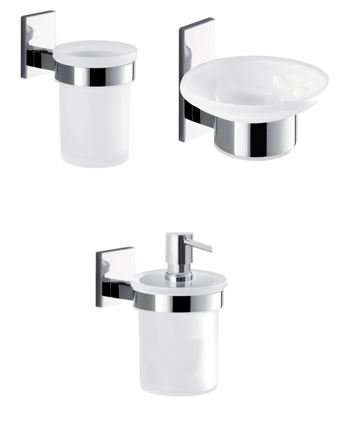 Set portaspazzolini, dosasapone e portasapone da muro Gedy linea Maine cromato - HD casa