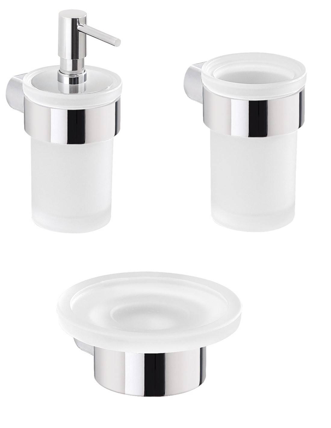 Set portaspazzolini, dosasapone e portasapone da muro Gedy linea Pirenei cromato - HD casa