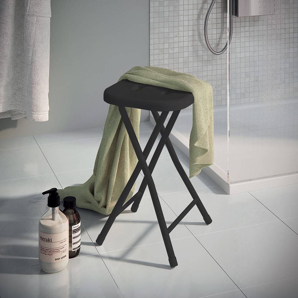 Sgabello da bagno GEDY in acciaio inox richiudibile colore Nero - HD casa