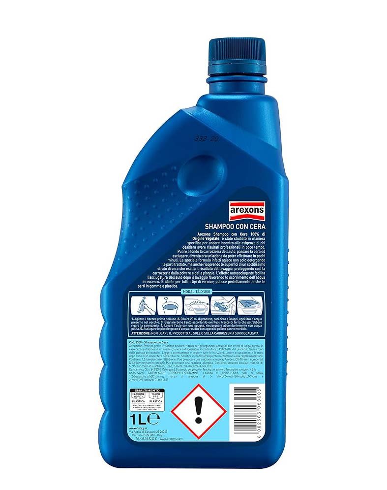 Shampoo auto con cera autoasciugante Arexons 1 lt - HD casa