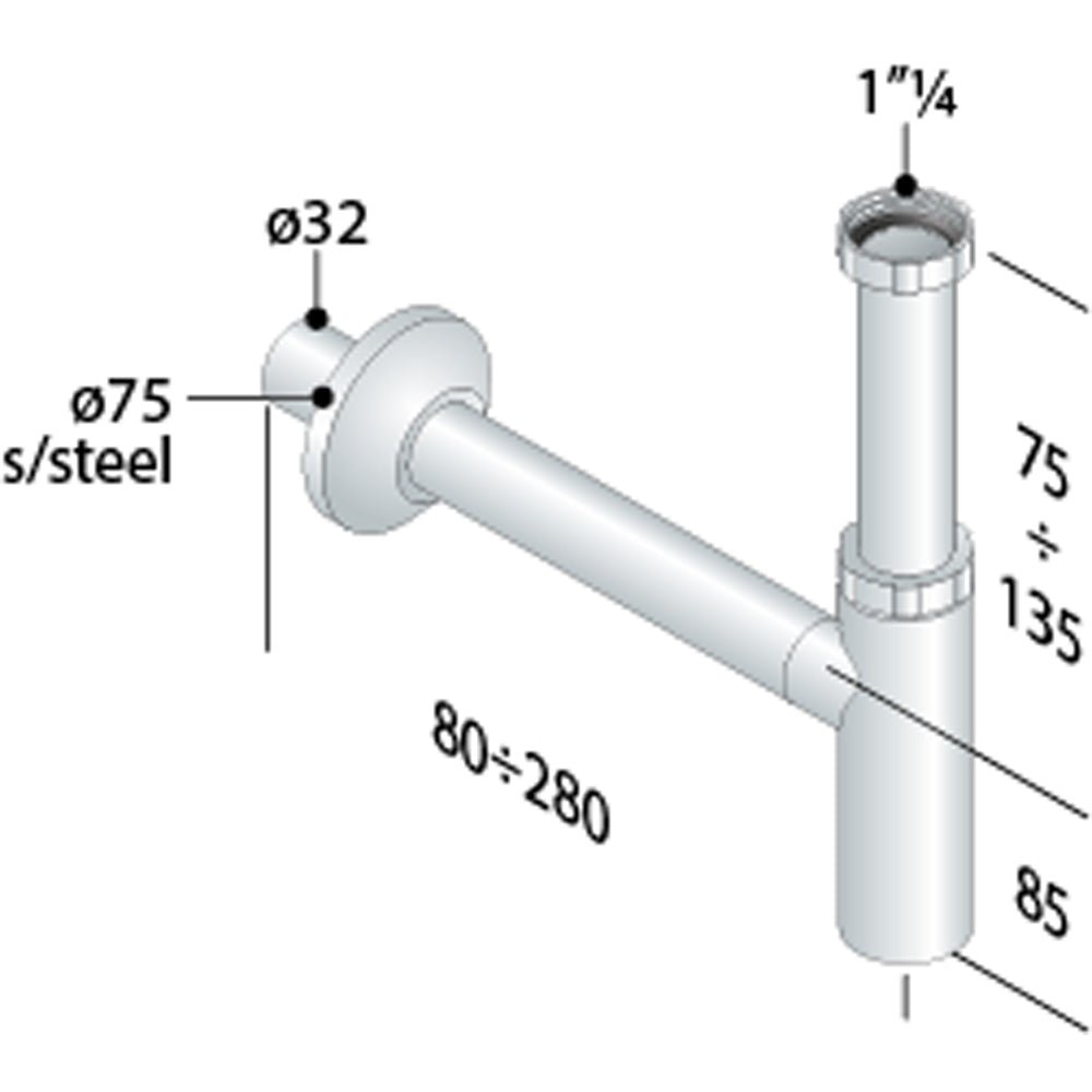 Sifone d'arredo tondo per lavabo Jolly cromato Ø32 x 250 mm -1"1/4 — OMP - HD casa