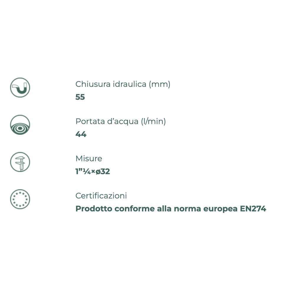 Sifone d'arredo tondo per lavabo Maomao tea cromato 1"1/4 - Ø32 x 250 mm — OMP - HD casa