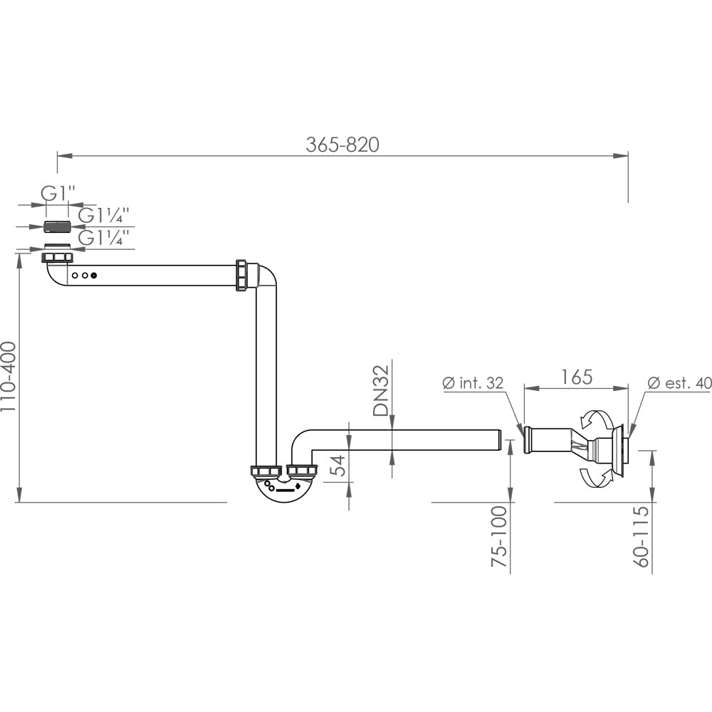 Sifone per lavabo autopulente salvaspazio con eccentrico 1"-1"1/4 x Ø32-40 mm — L.B. Plast - HD casa