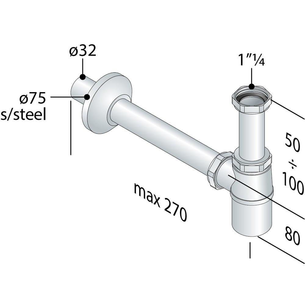 Sifone per lavabo e bidet a bottiglia in ottone Europa tea 1"1/4 - Ø32 x 250 mm — OMP - HD casa