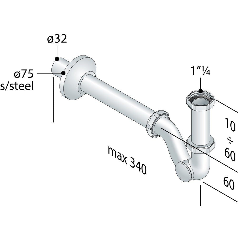 Sifone per lavabo e bidet ad s con ispezione laterale Europa tea 1"1/4 - Ø32 x 250 mm — OMP - HD casa
