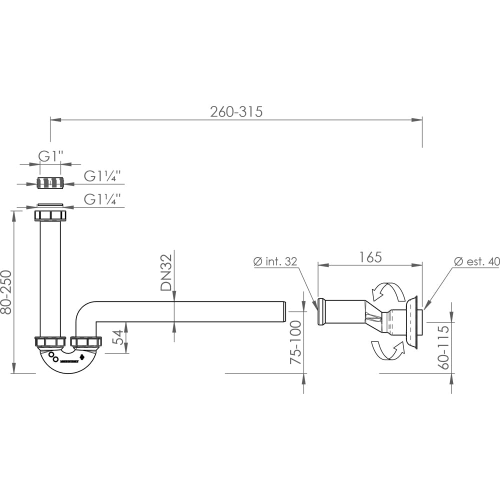 Sifone per lavabo e bidet autopulente con eccentrico 1"-1"1/4 x Ø32-40 mm — L.B. Plast - HD casa