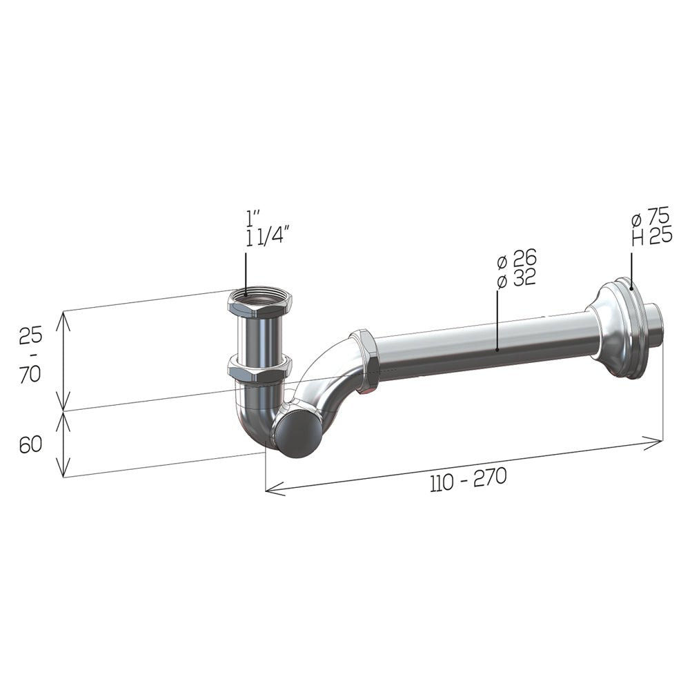 Sifone per lavabo e bidet con ispezione laterale Concord ghidini Ø26 x 250 mm - 1" — Ghidini SPA - HD casa
