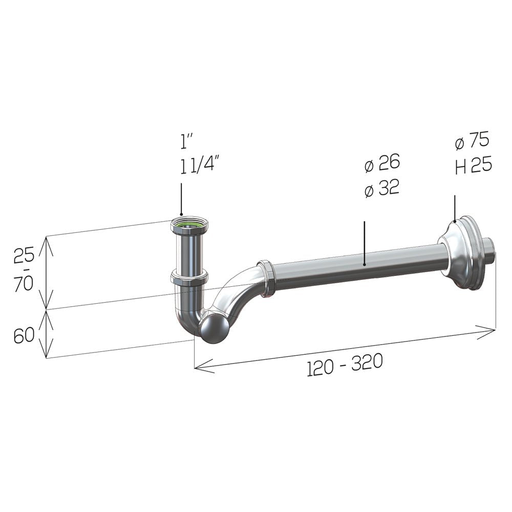 Sifone per lavabo e bidet con ispezione laterale Concord ghidini Ø32 x 250 mm - 1"1/4 — Ghidini SPA - HD casa