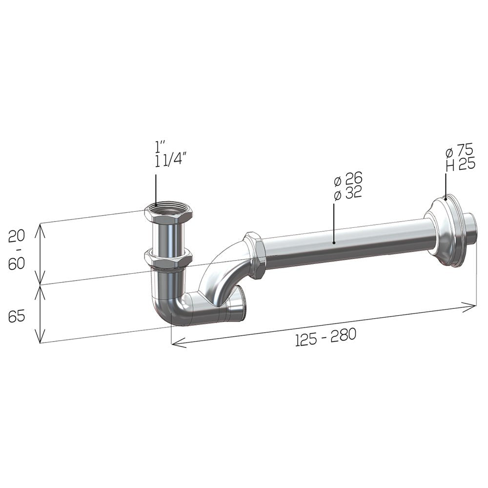 Sifone per lavabo e bidet con ispezione posteriore Concord ghidini Ø26 x 250 mm - 1" — Ghidini SPA - HD casa