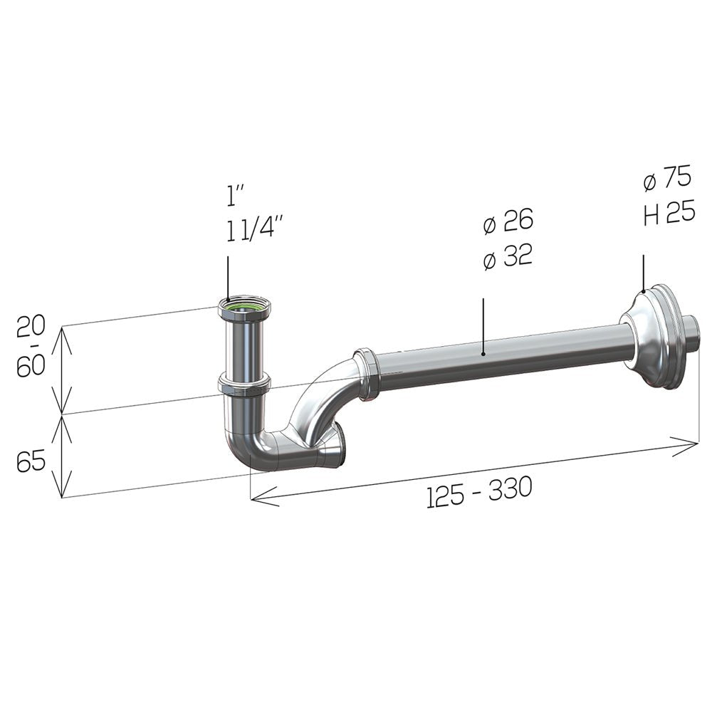 Sifone per lavabo e bidet con ispezione posteriore Concord ghidini Ø32 x 250 mm - 1"1/4 — Ghidini SPA - HD casa