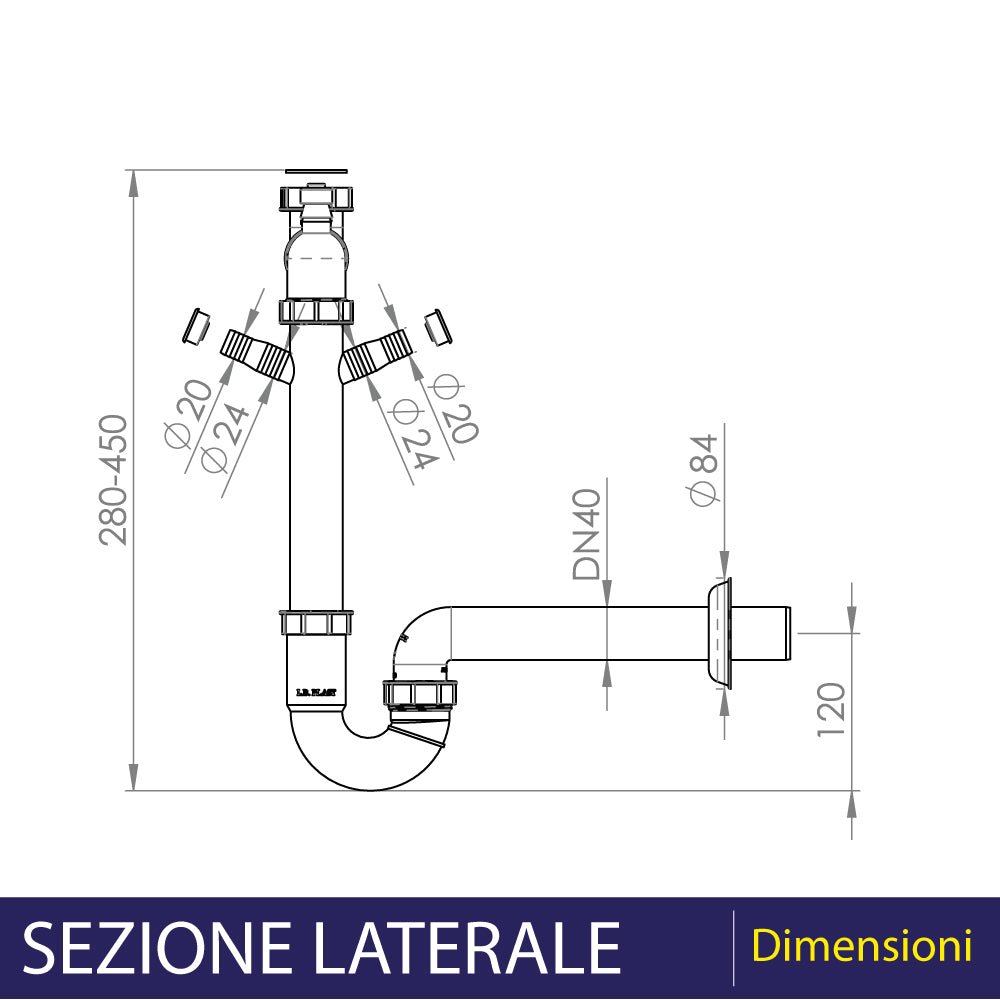 Sifone per lavello a 1 via salvaspazio autopulente 2k 1"1/2 x Ø40 mm — L.B. Plast - HD casa