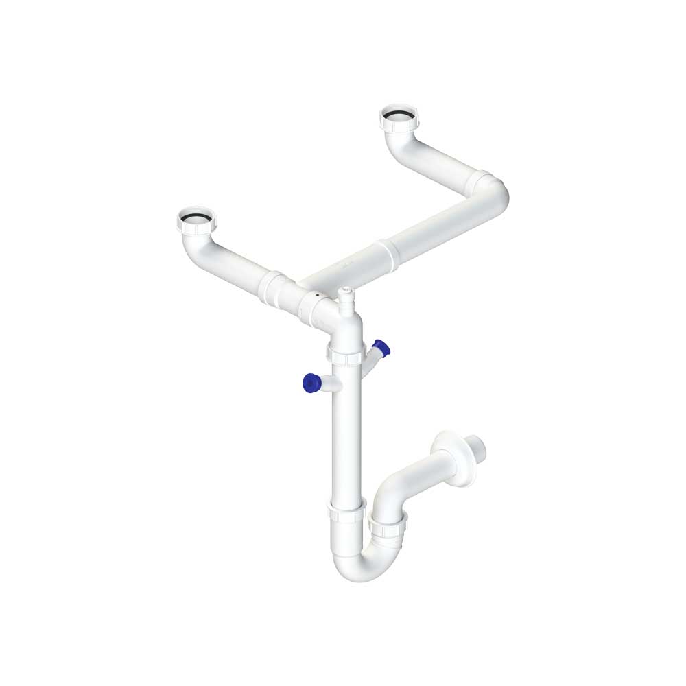 Sifone per lavello a 2 vie salvaspazio autopulente 2k 1"1/2 x Ø40 mm — L.B. Plast - HD casa