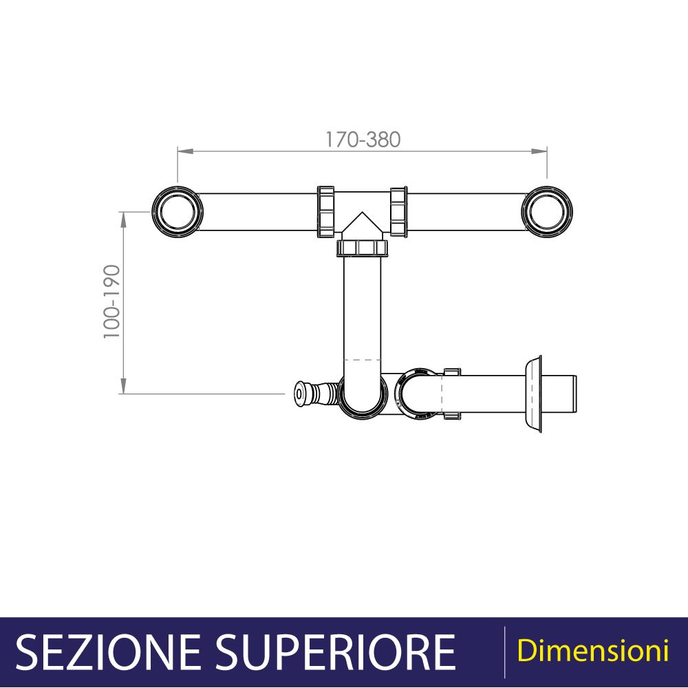 Sifone per lavello a 2 vie salvaspazio ispezionabile 1"1/2 x Ø40 mm — L.B. Plast - HD casa