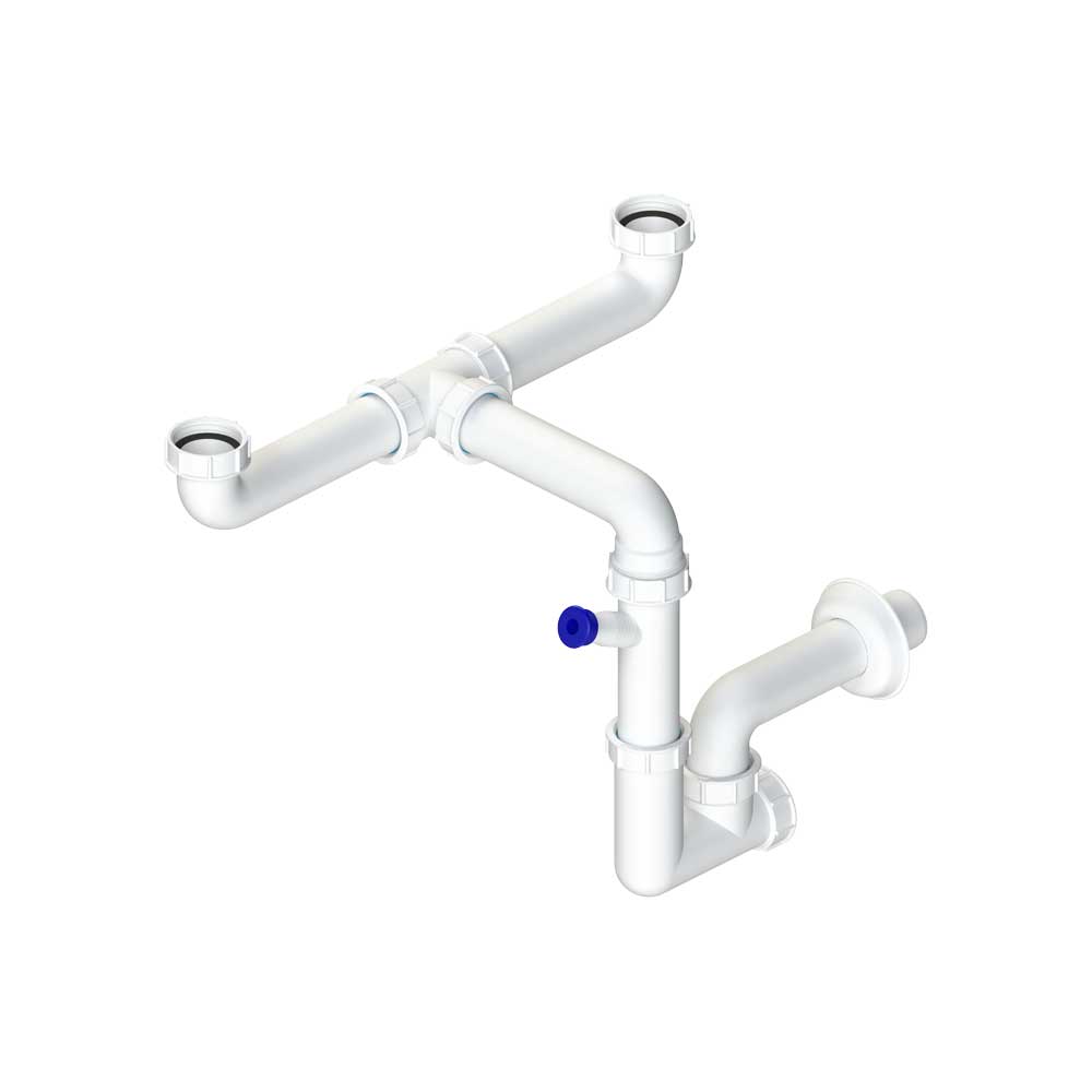 Sifone per lavello a 2 vie salvaspazio ispezionabile 1"1/2 x Ø40 mm — L.B. Plast - HD casa