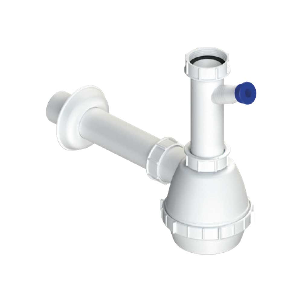 Sifone per lavello a fiasca a 1 via con attacco lavastoviglie 1"1/2" x Ø40 mm — L.B. Plast - HD casa