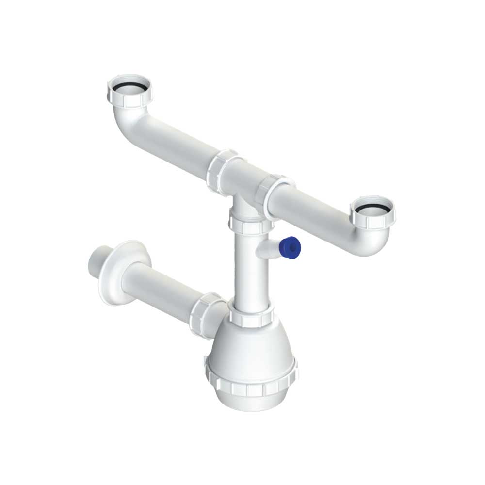 Sifone per lavello a fiasca a 2 vie con attacco lavastoviglie 1"1/2 x Ø40 mm — L.B. Plast - HD casa