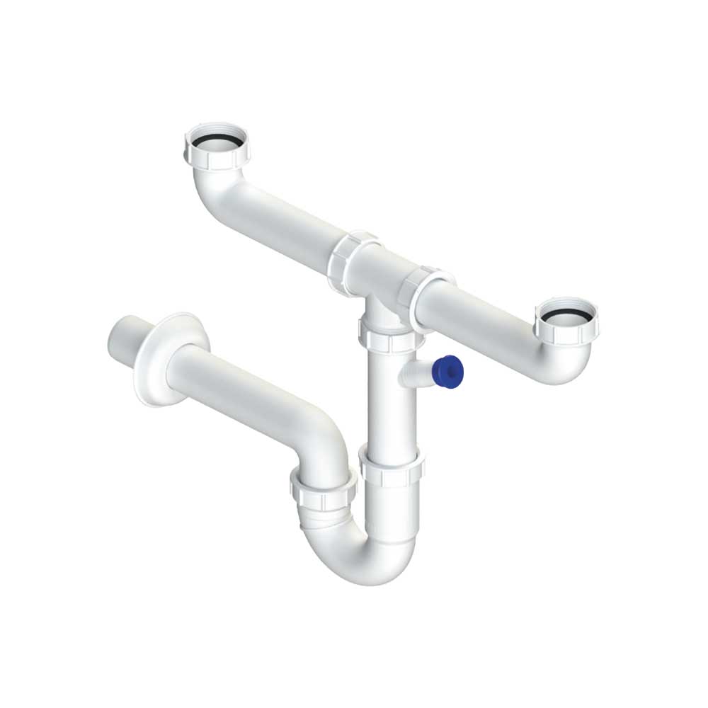 Sifone per lavello autopulente a 2 vie con attacco lavastoviglie 1"1/2 x Ø40 mm — L.B. Plast - HD casa