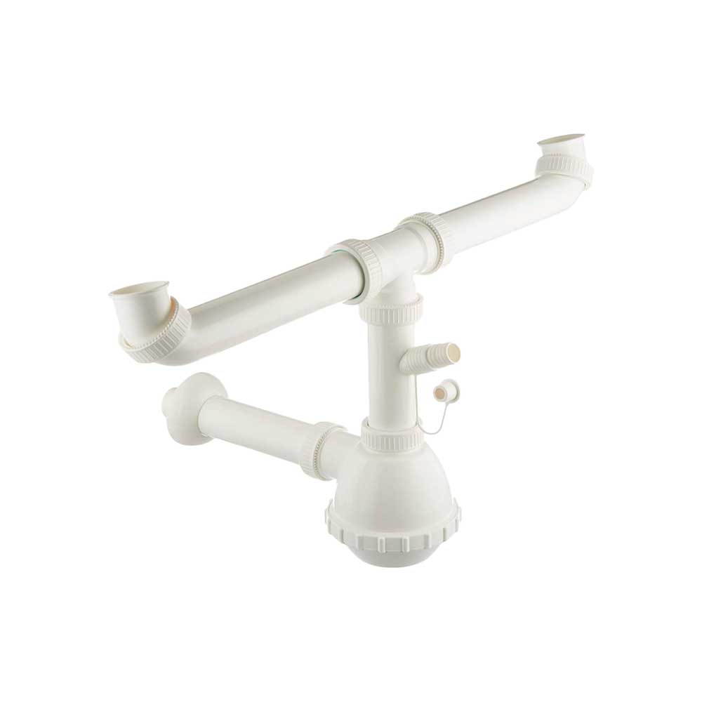 Sifone per lavello cucina a 2 vie Francia con attacco lavatrice 1"1/2 x Ø32/40 mm - HD casa