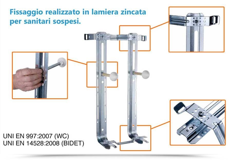 Staffa universale per vaso o bidet sospeso in acciaio - HD casa