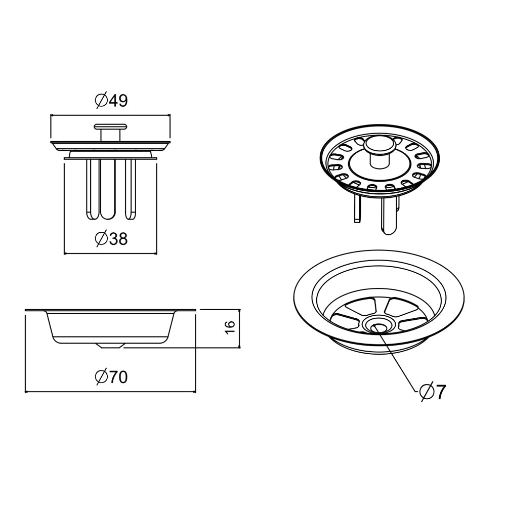 Tappo a griglia per lavello cucina con foro Ø60 tap GRIL" Ø70 mm - HD casa