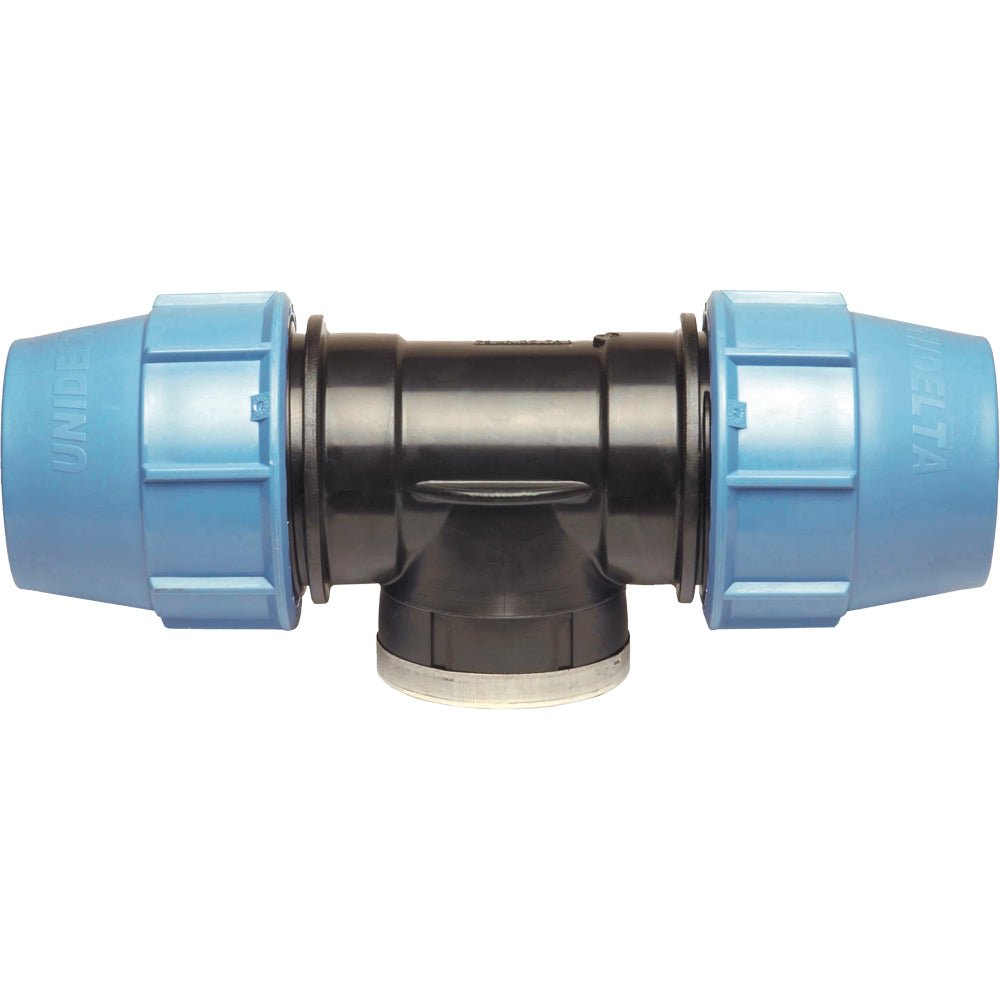 Tee con derivazione femmina a compressione per tubo polietilene Unidelta Ø40 x 1" x Ø40 - PN16 - HD casa