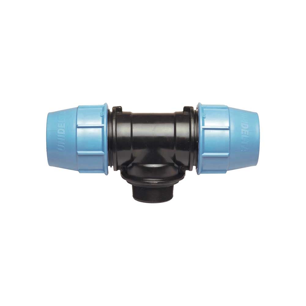 Tee con derivazione maschio a compressione per tubo polietilene Unidelta Ø75 x 2"1/2 m x Ø75 - PN16 - HD casa