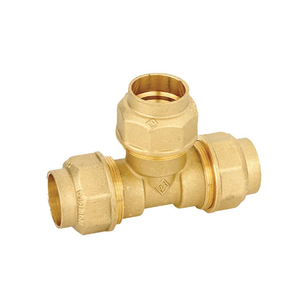 Tee in ottone a compressione per tubo PE/PEHD/PEX Valvofit Ø25 x Ø25 x Ø25 mm — Bugatti - HD casa