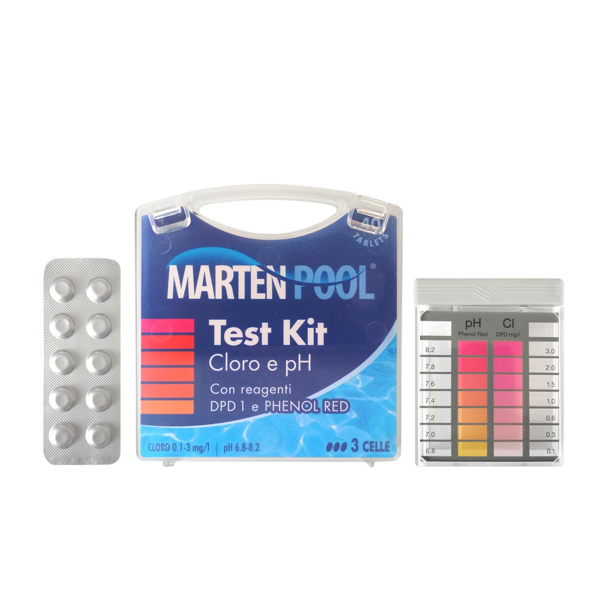 Test per piscine cloro e ph con reagenti e pastiglie 40 pastiglie — Marten - HD casa