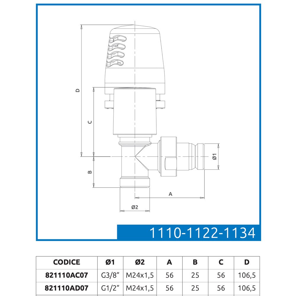 Valvola a squadra termostatizzabile attacco rame, multistrato e PE-X Aida cromo 3/8" - 24x1,5 — ICMA - HD casa