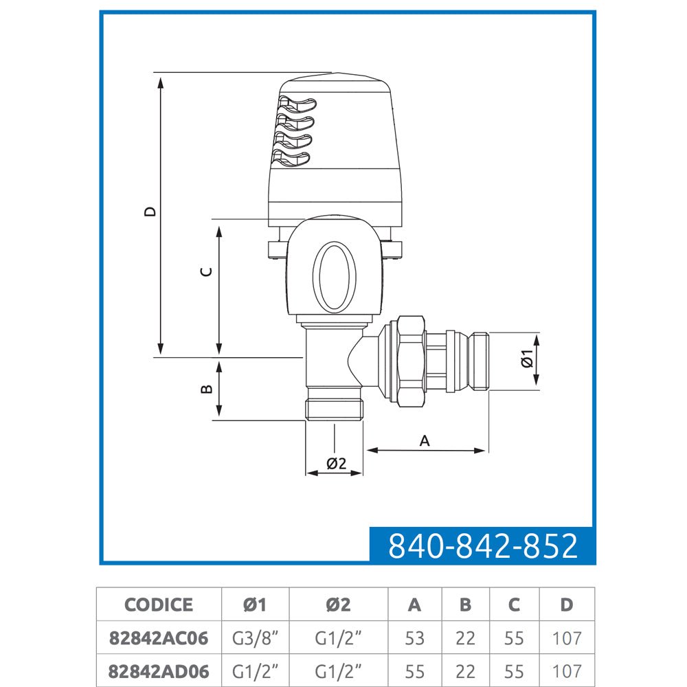 Valvola a squadra termostatizzabile attacco rame, multistrato e PE-X Tulipano ICMA 3/8" x 1/2" - HD casa